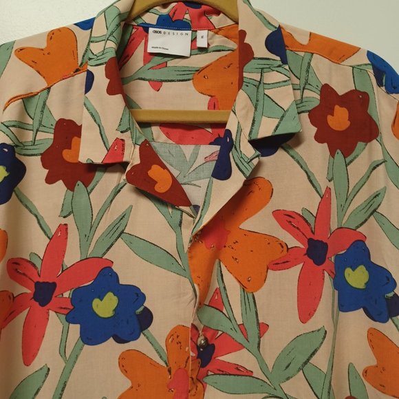 ASOS Design Bold Floral Top, Orange, Blue, Green, Size 1X - Picture 7 of 15
